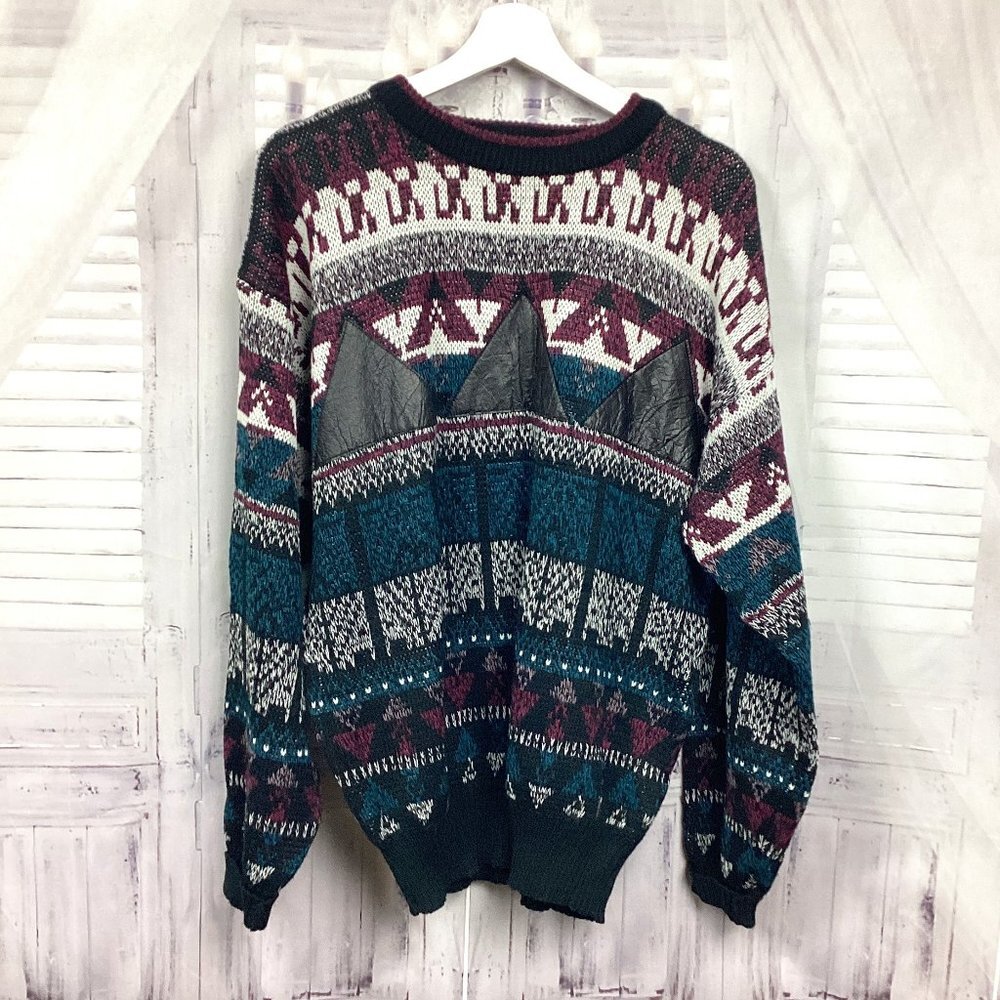 Vintage Impact 80's Sweater Leather Trim M